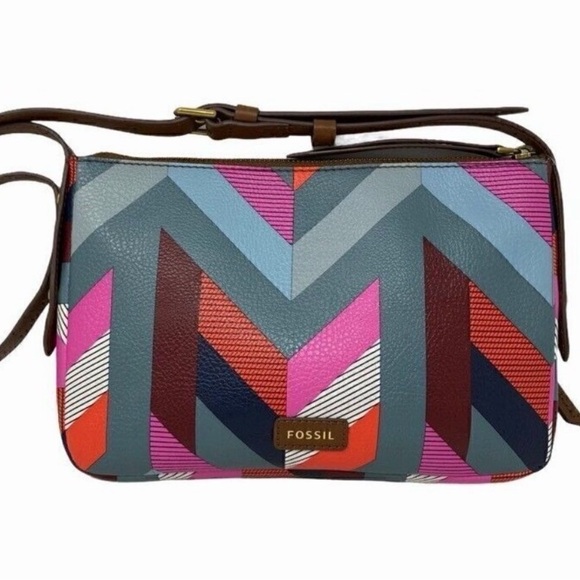 Fossil Handbags - Fossil Chevron Geo Print Leather Crossbody Bag Colorful Everyday Chic Casual